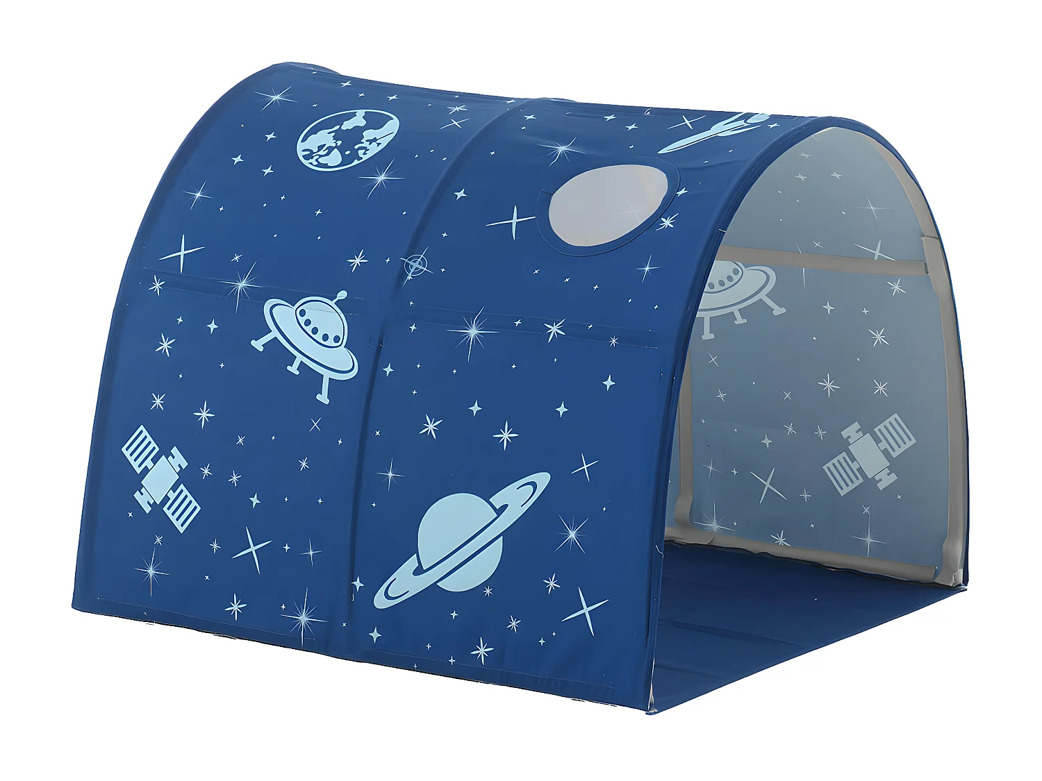 SLEEPY - Lit Mi-Haut en Pin Laqué Gris 90x200cm Housse et Tunnel Astro