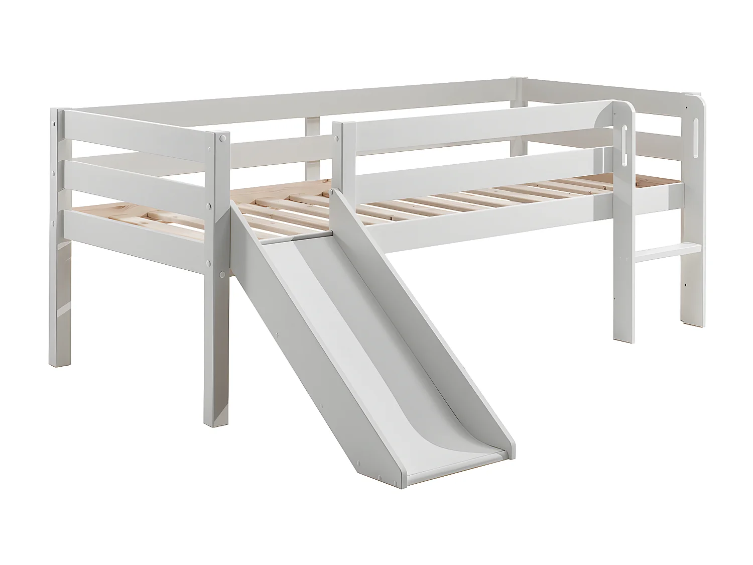 SLEEPY - Lit Surélevé en Pin Laqué Blanc 90x200cm avec Tobogan