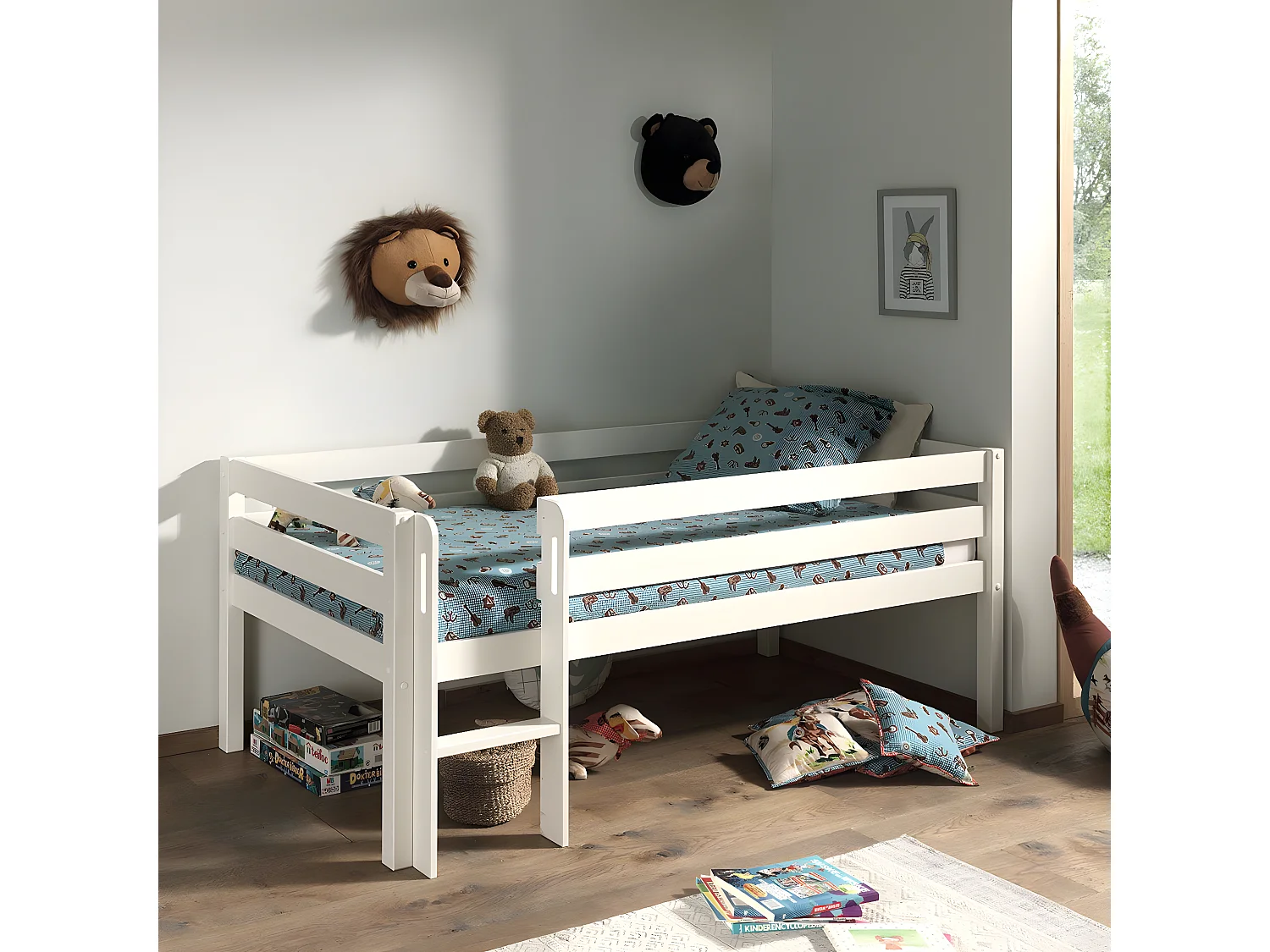 SLEEPY - Lit Surélevé en Pin Laqué Blanc 90x200cm