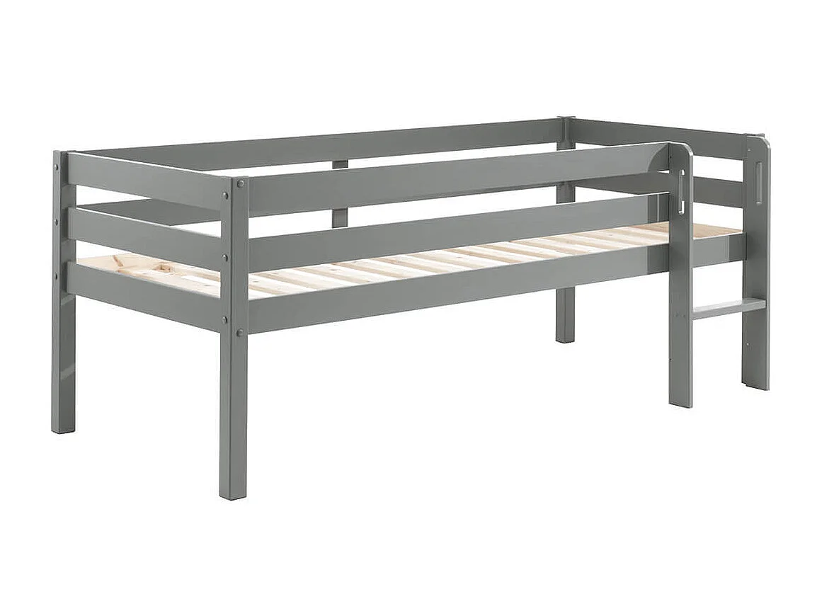 SLEEPY - Lit Surélevé en Pin Laqué Gris 90x200cm avec 3 Tiroirs