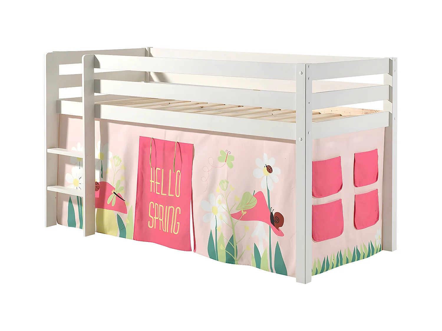 SLEEPY - Lit Mi-Haut en Pin Laqué Blanc 90x200cm Housse Garden