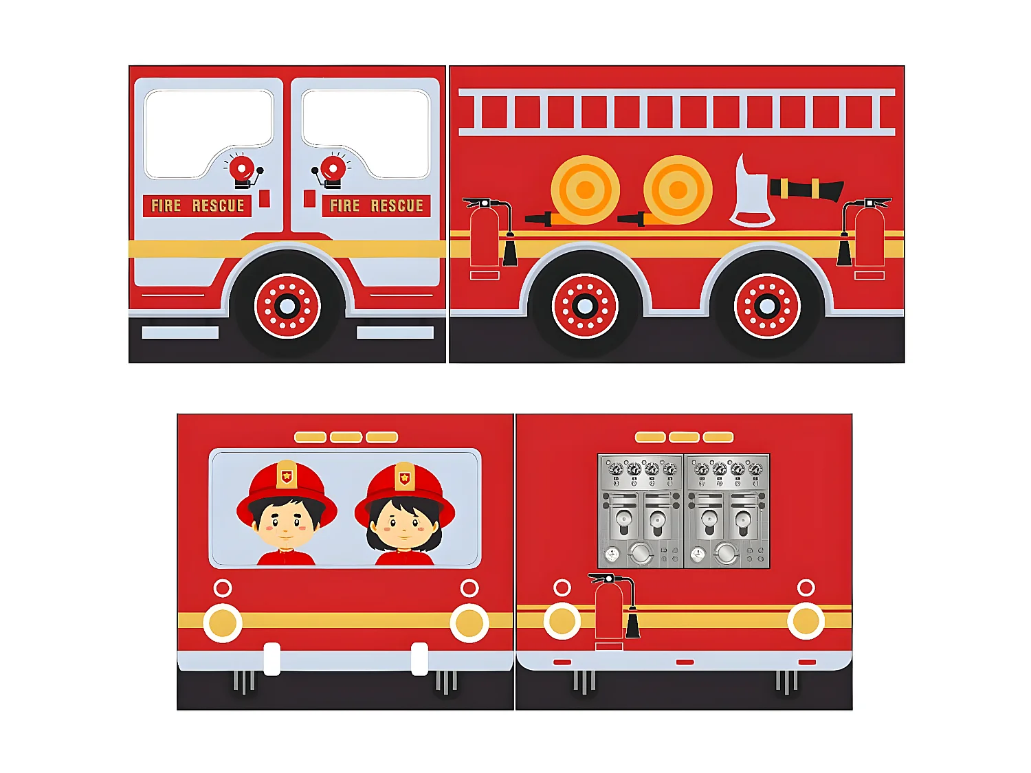 SLEEPY - Lit Mi-Haut en Pin Laqué Blanc 90x200cm Housse Pompiers