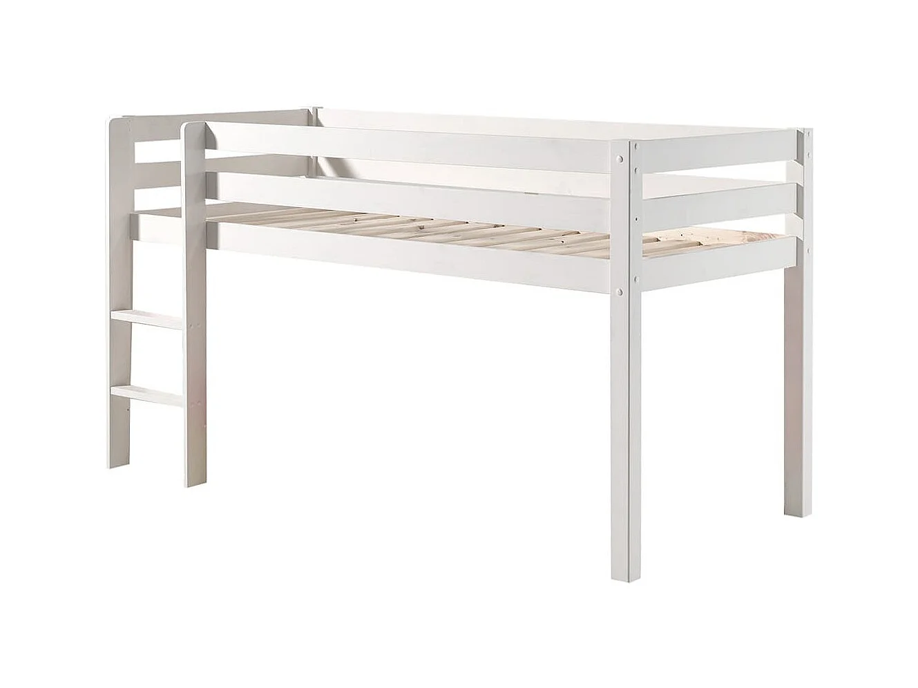 SLEEPY - Lit Mi-Haut en Pin Laqué Blanc 90x200cm Housse et Tunnel Astro