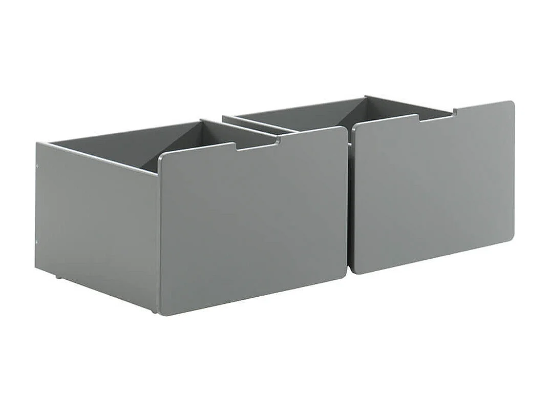 SLEEPY - Lit Surélevé en Pin Laqué Gris 90x200cm avec Tobogan et 2 Tiroirs