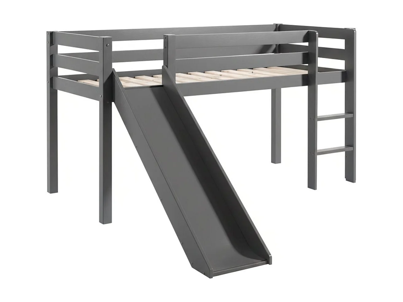 SLEEPY - Lit Mi-Haut Tobogan en Pin Laqué Gris 90x200cm