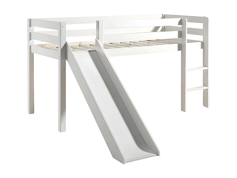 SLEEPY - Lit Mi-Hauteur Tobogan en Pin Laqué Blanc 90x200cm