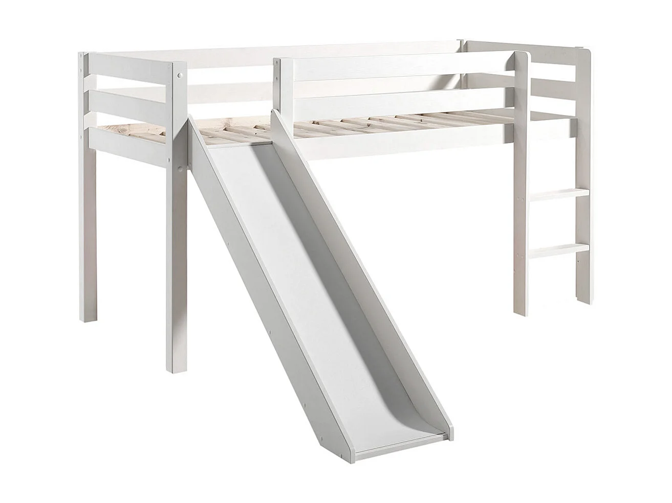 SLEEPY - Lit Mi-Hauteur Tobogan en Pin Laqué Blanc 90x200cm