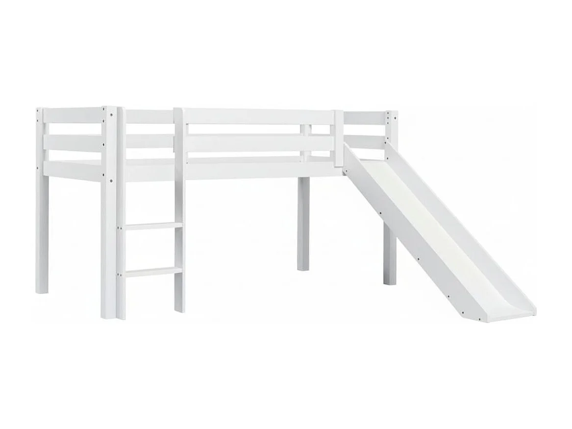 SLEEPY - Lit Mi-Hauteur Tobogan en Pin Laqué Blanc 90x200cm