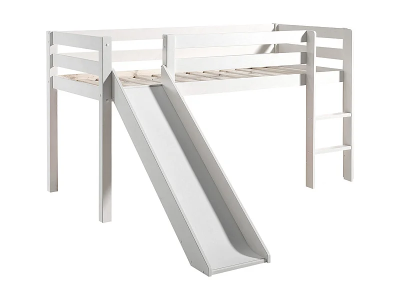 SLEEPY - Lit Mi-Hauteur Tobogan en Pin Laqué Blanc 90x200cm