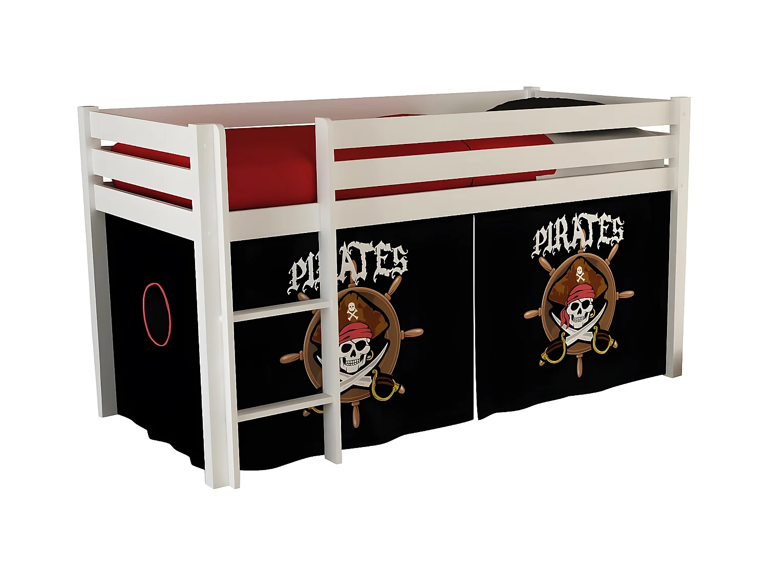 SLEEPY - Lit Mi-Haut en Pin Laqué Blanc 90x200cm Housse Pirates