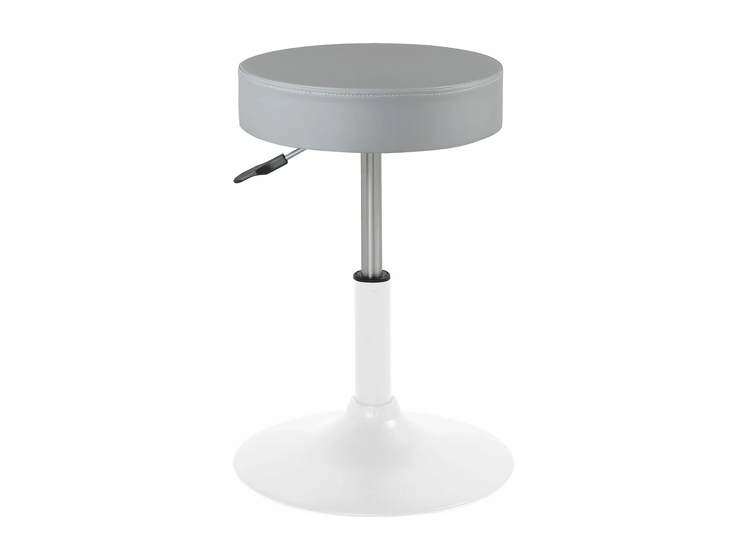 Taburete de trabajo de cuero sintético redondo, acolchado de espuma de alta densidad, giratorio, altura ajustable YU (gris blanco)