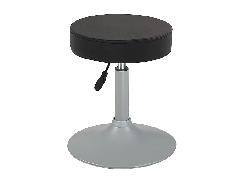 Taburete de trabajo, asiento redondo de cuero sintético acolchado de alta densidad, giratorio, altura ajustable YU (negro gris)