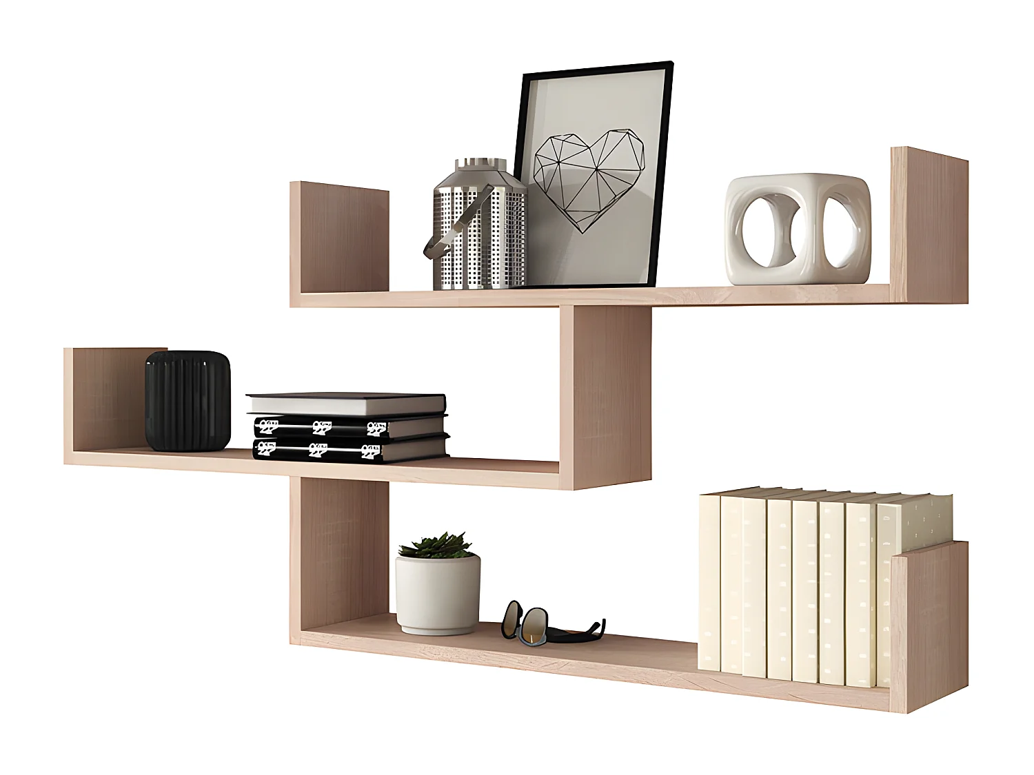 Wandregal - 3 Regalböden, 55 x 119 cm - Sonoma Eiche hell - KASSI