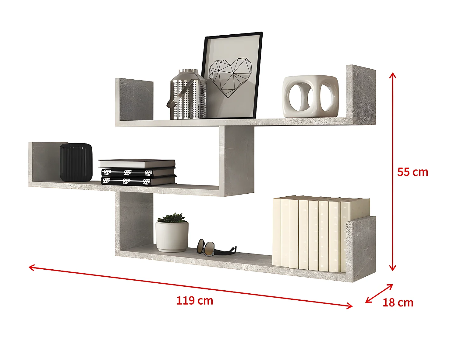 Wandregal - 3 Regalböden - 55 x 119 cm - Beton Smart - KASSI