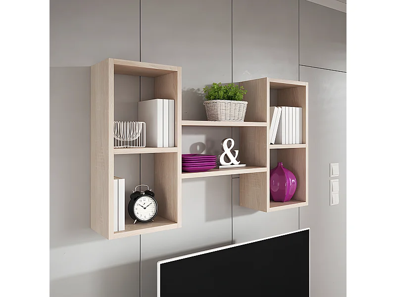 Wandregal - mit 5 offenen Fächern in 2 unterschiedlichen Größen, 60 x 102 cm - Sonoma Eiche hell - KASSI