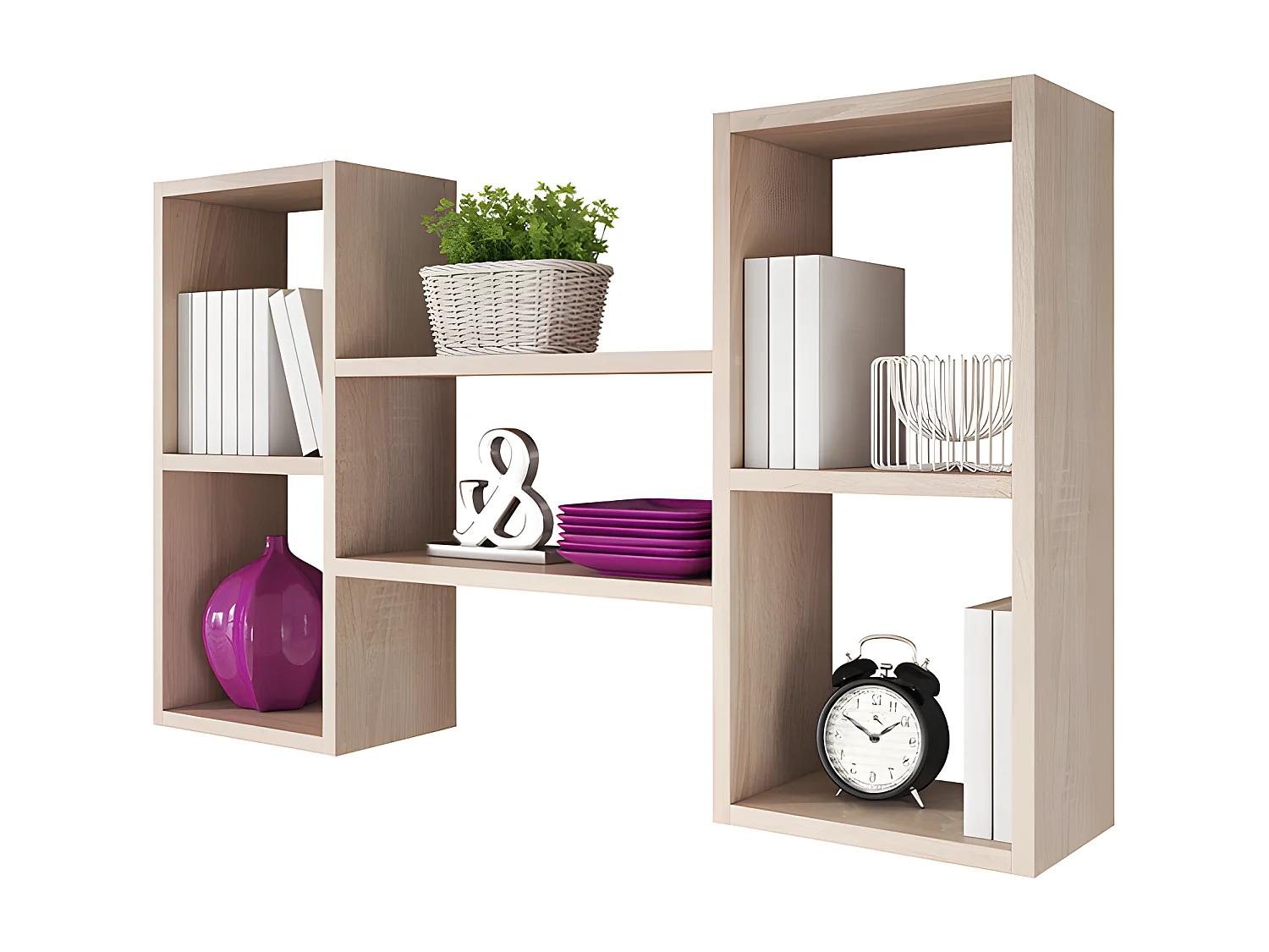 Wandregal - mit 5 offenen Fächern in 2 unterschiedlichen Größen, 60 x 102 cm - Sonoma Eiche hell - KASSI