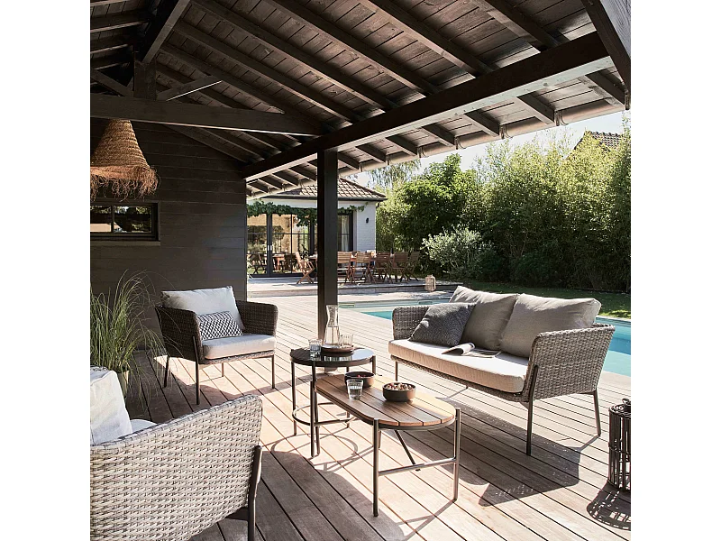 Salon de jardin 4 places en résine tressée et table gris