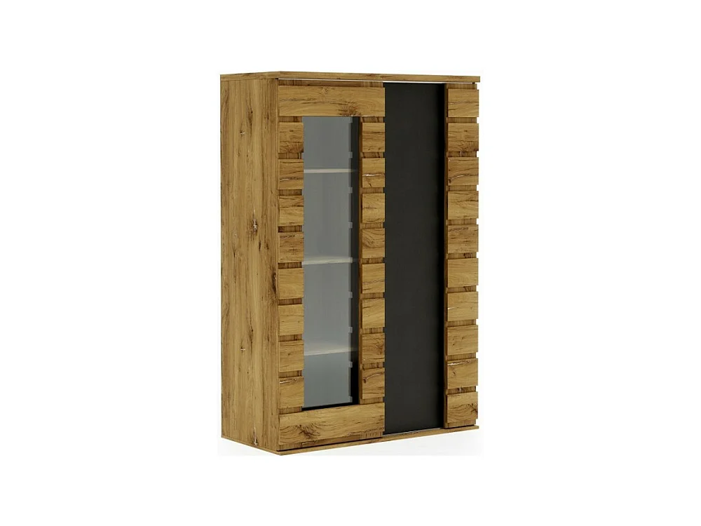 Vitrine vaisselier ROMI 2 portes coulissantes coloris chêne et gris anthracite