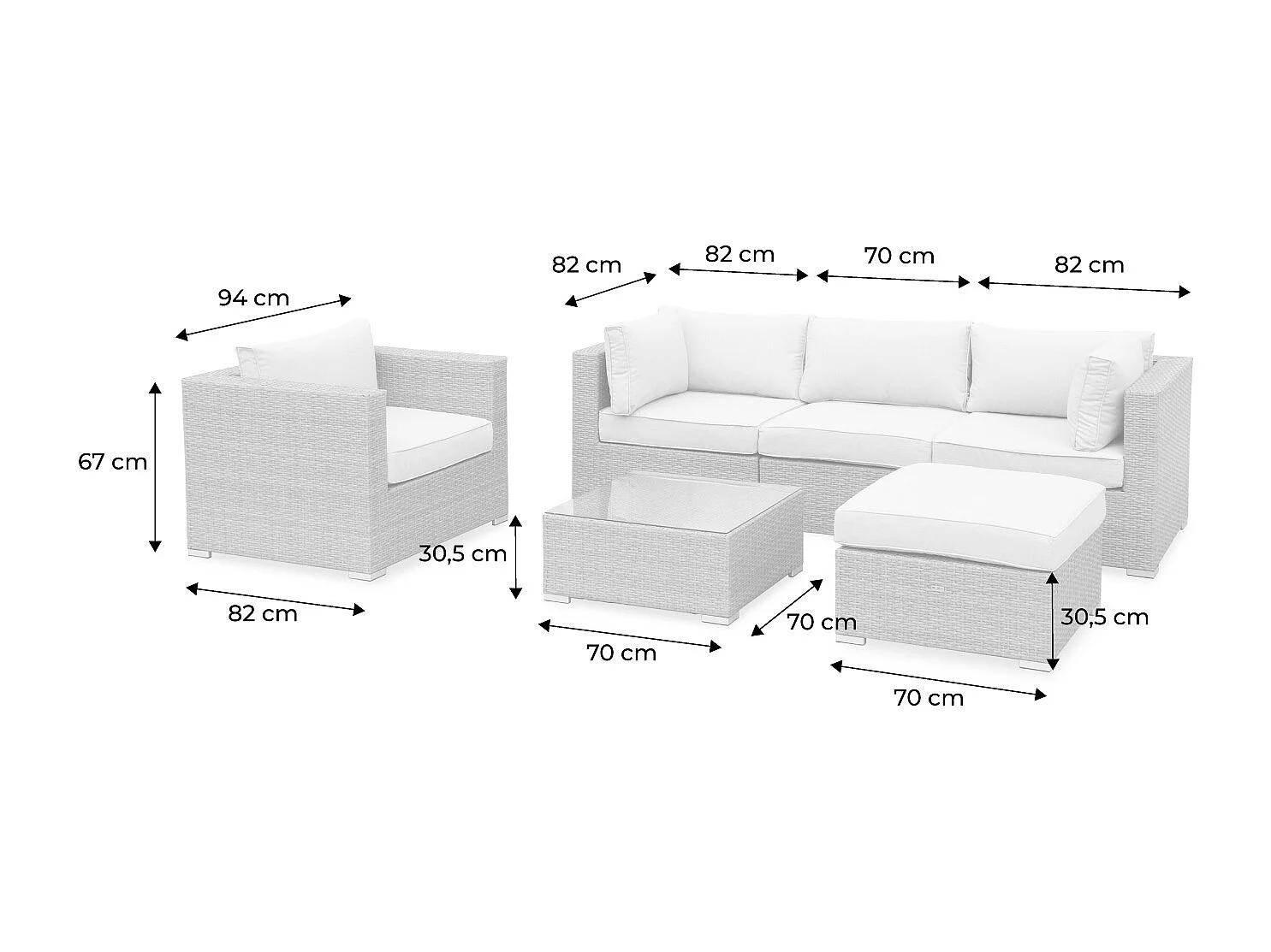 Conjunto de muebles de jardín en resina trenzada, 5 plazas varios