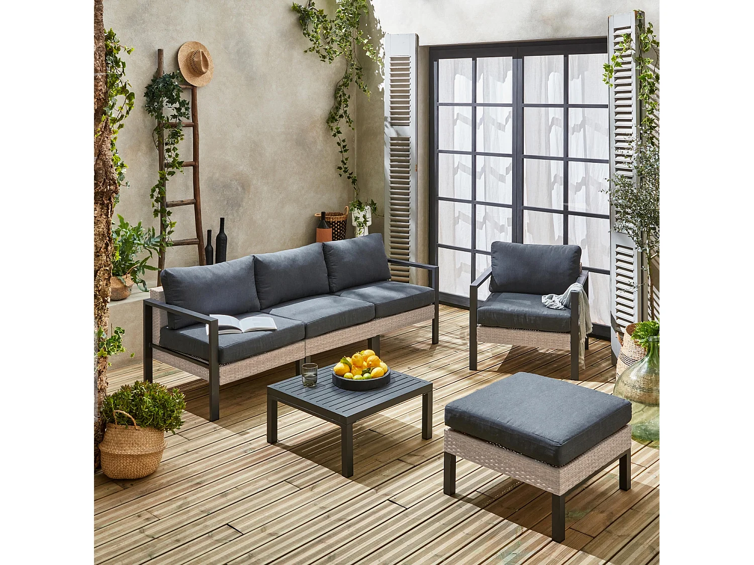 Salotto da giardino in alluminio e resina, 5 posti, antracite