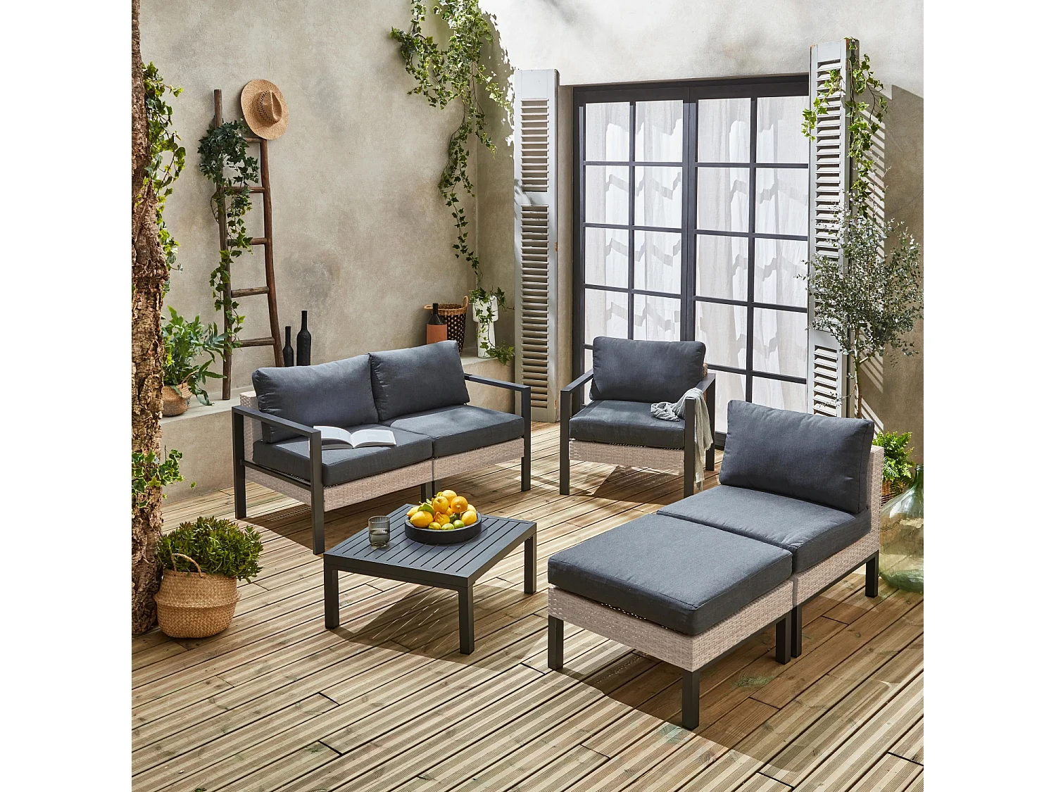 Salotto da giardino in alluminio e resina, 5 posti, antracite