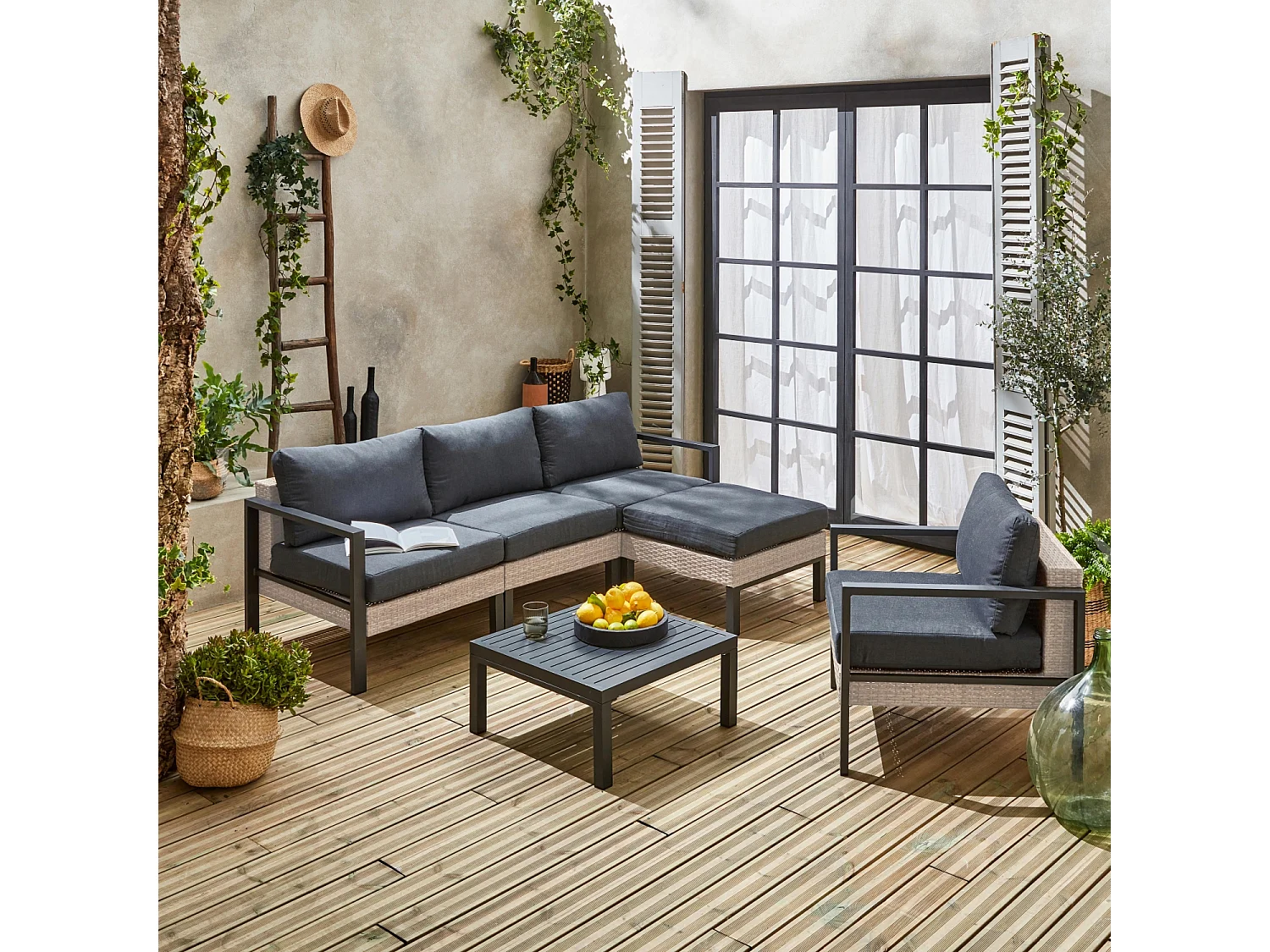 Salotto da giardino in alluminio e resina, 5 posti, antracite