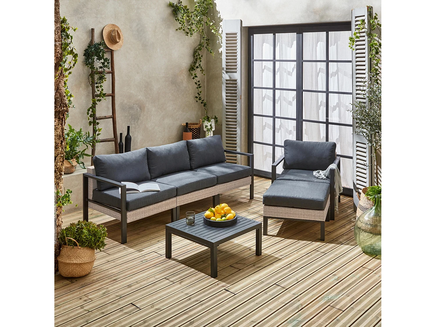 Salotto da giardino in alluminio e resina, 5 posti, antracite