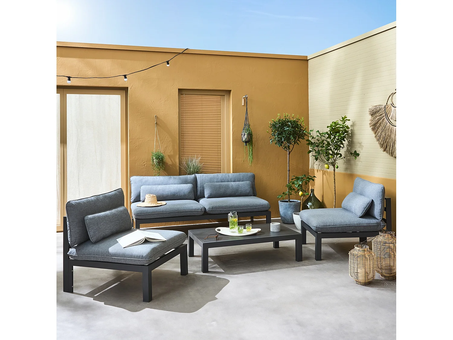 Salon de jardin 5 places en aluminium – assises profondes – Rieti – gris anthracite