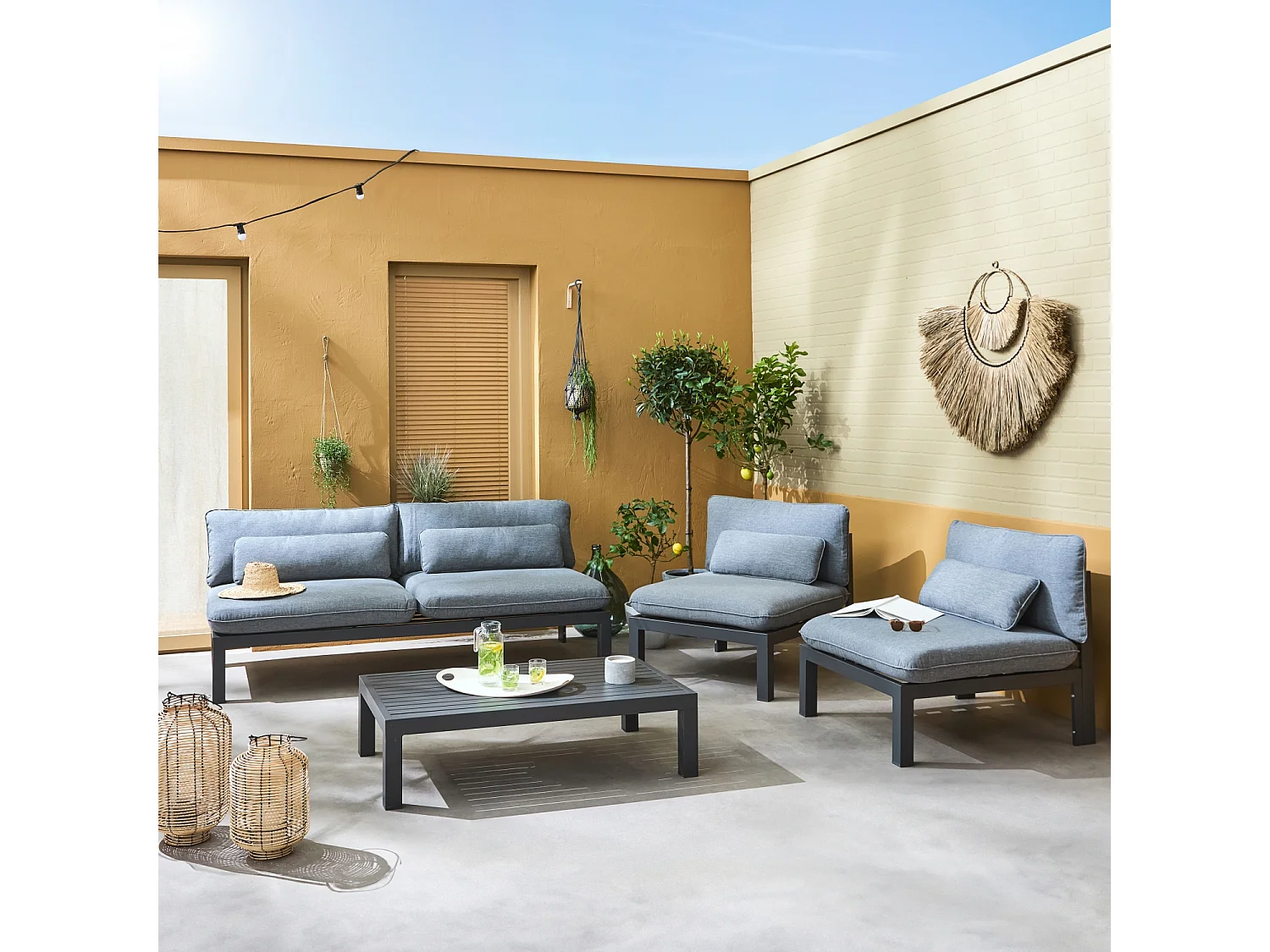 Salon de jardin 5 places en aluminium – assises profondes – Rieti – gris anthracite