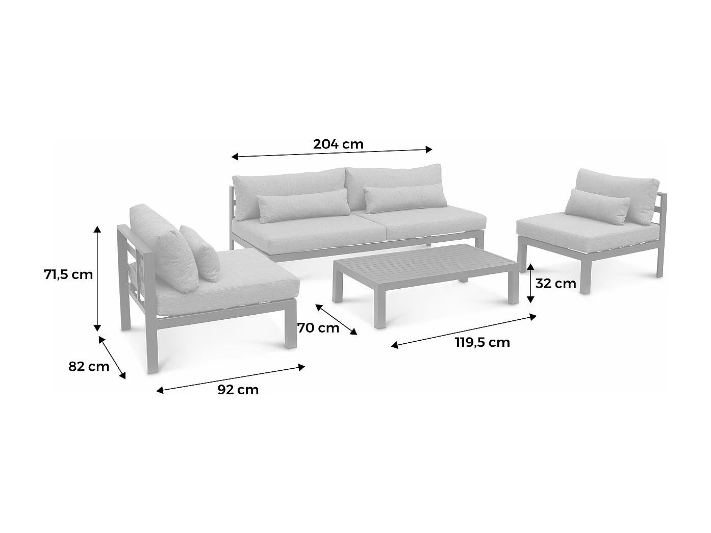 Salotto da giardino in alluminio, 5 posti, antracite