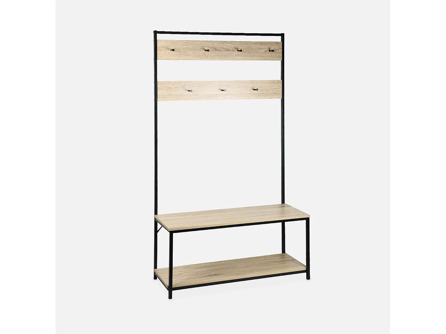 Mobile da corridoio in metallo e legno con 2 livelli e 7 ganci, legno