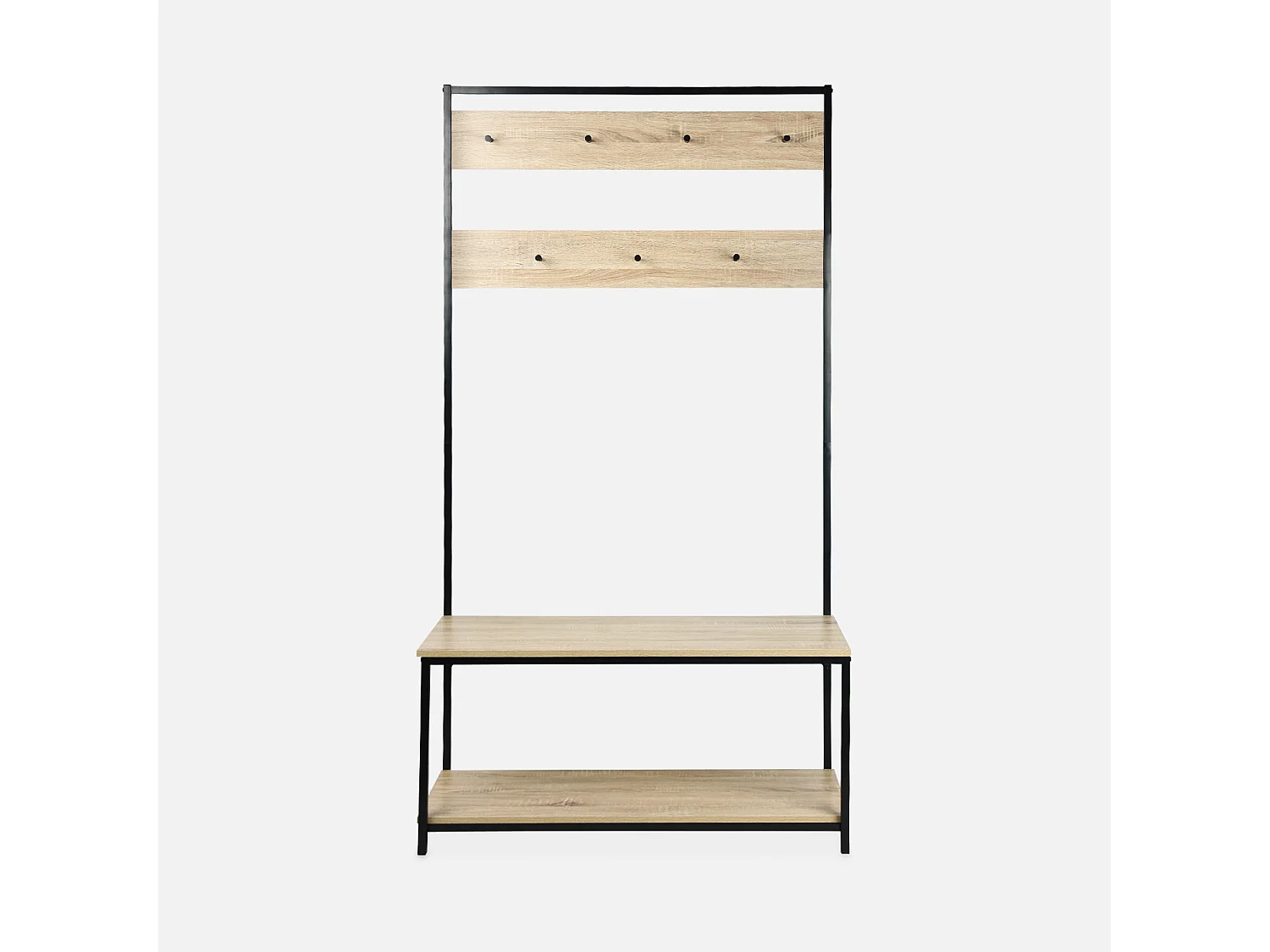 Mobile da corridoio in metallo e legno con 2 livelli e 7 ganci, legno