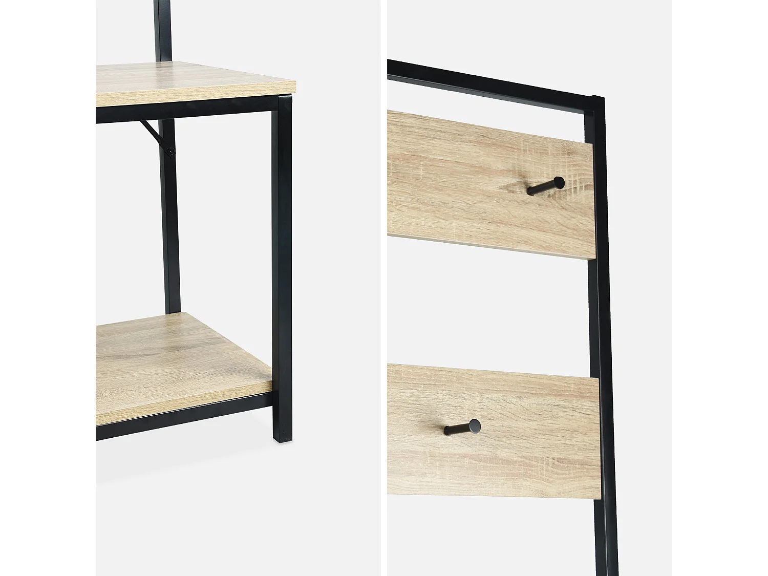 Mobile da corridoio in metallo e legno con 2 livelli e 7 ganci, legno