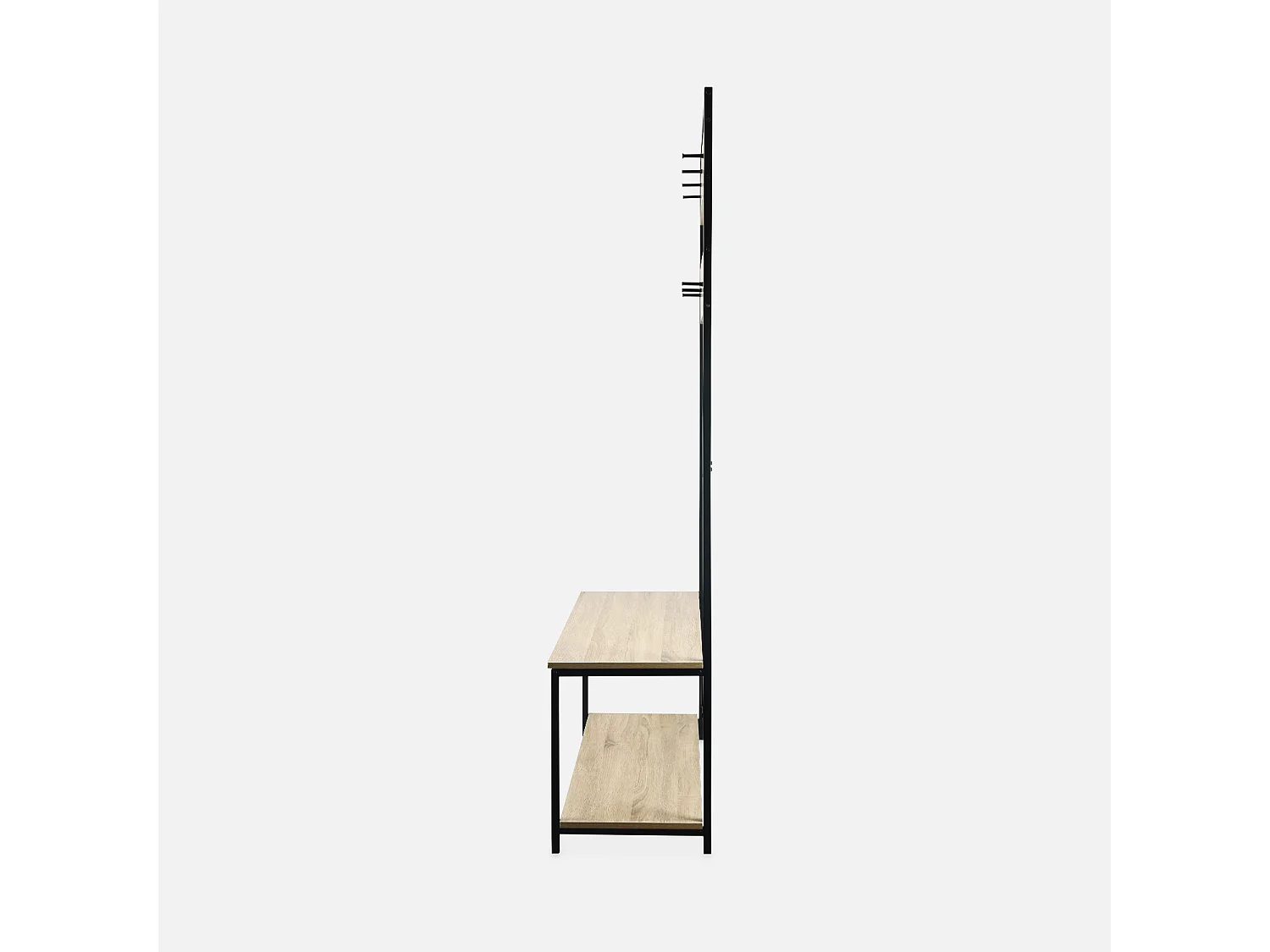 Meuble d'entrée. vestiaire. portemanteau en métal noir et décor bois - Loft - étagère 2 niveaux. 7 crochets. L 100 x l 39 x H 180cm