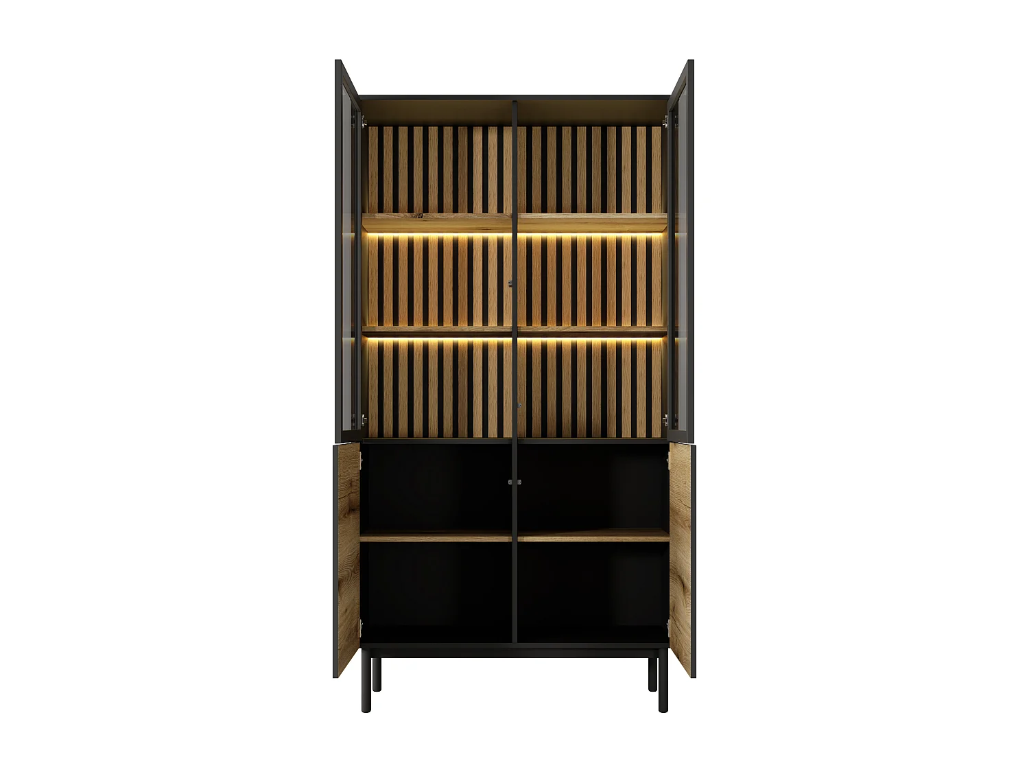 Vitrina de 3 puertas con LEDs - Natural y negro - LABENIA