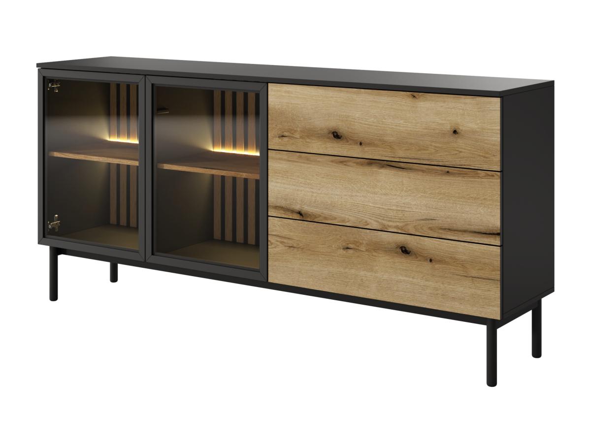 Sideboard mit 2 Türen & 3 Schubladen mit LED-Beleuchtung - Holzfarben & Sch günstig online kaufen