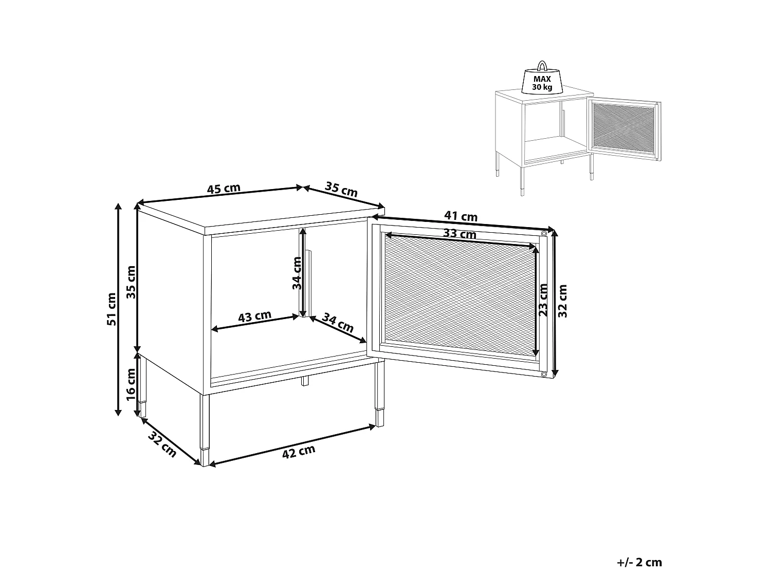Nachttisch Metall weiß mit Gittertür rechteckig 45 x 35 x 51 cm Industrie Ossett