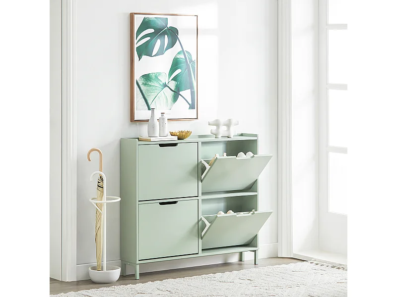SoBuy Meuble à Chaussures Armoire Commode à 4 abattants Meuble d'entrée Coffre Rangement pour Chaussures – Vert, 100x19x90cm, FSR100-GR