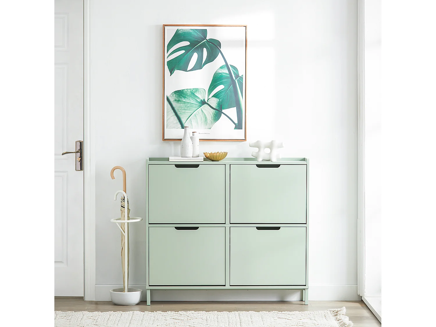 SoBuy Schoenenkast Ladekast met 4 kleppen Gangmeubel Schoenenopbergdoos – Groen, 100x19x90cm, FSR100-GR