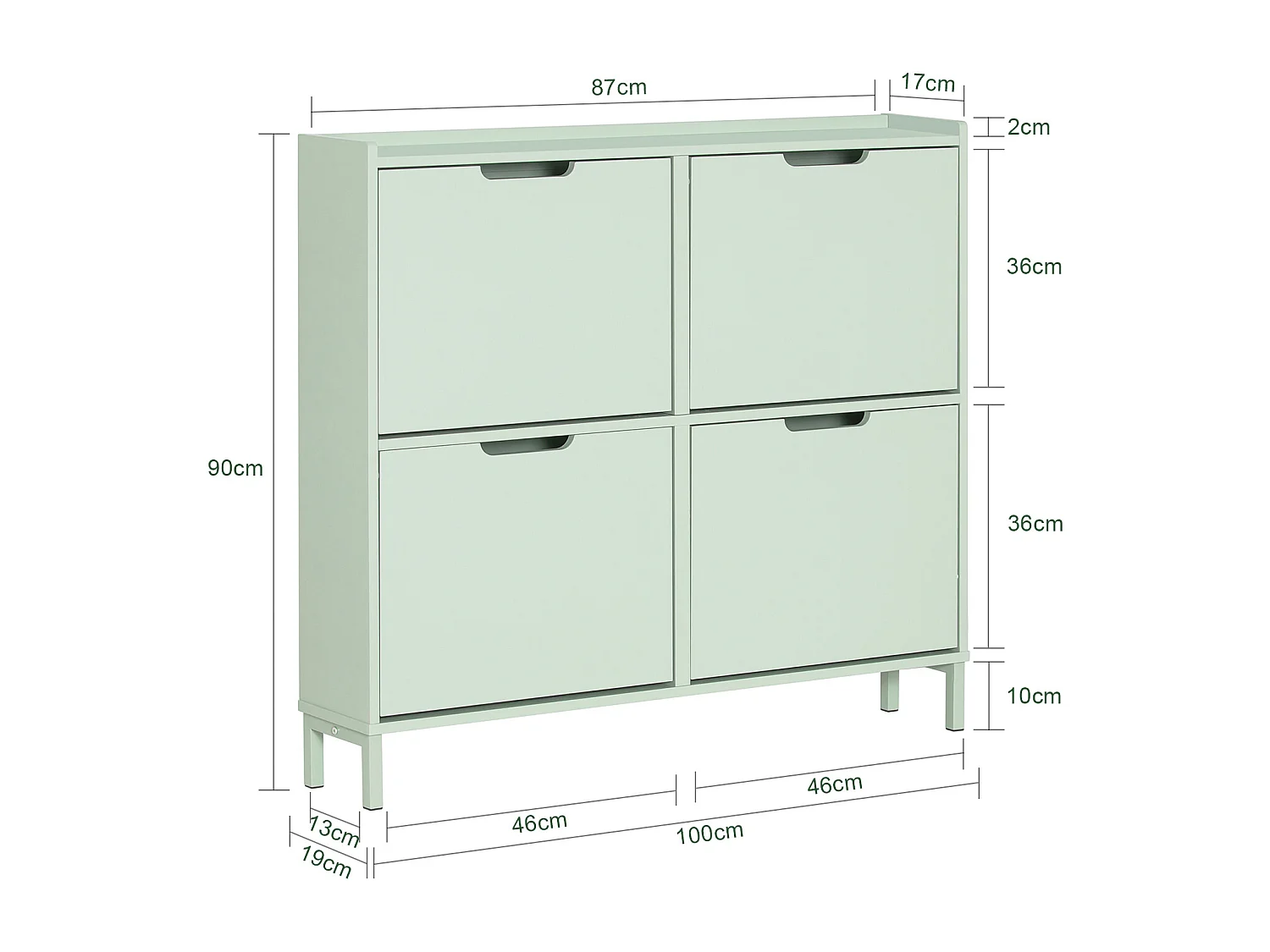 SoBuy Schoenenkast Ladekast met 4 kleppen Gangmeubel Schoenenopbergdoos – Groen, 100x19x90cm, FSR100-GR