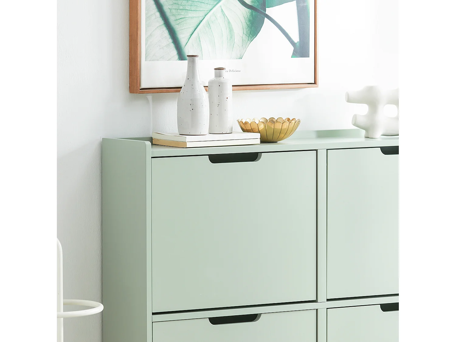 SoBuy Schoenenkast Ladekast met 4 kleppen Gangmeubel Schoenenopbergdoos – Groen, 100x19x90cm, FSR100-GR