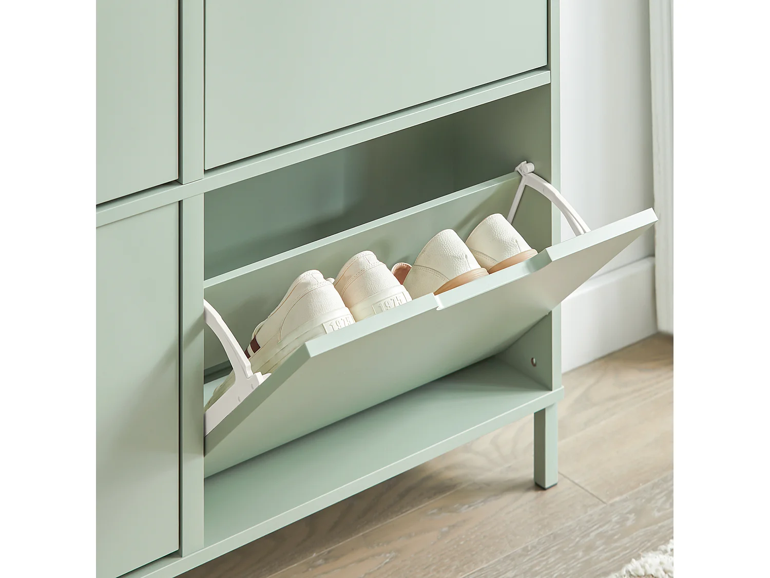 SoBuy Schoenenkast Ladekast met 4 kleppen Gangmeubel Schoenenopbergdoos – Groen, 100x19x90cm, FSR100-GR