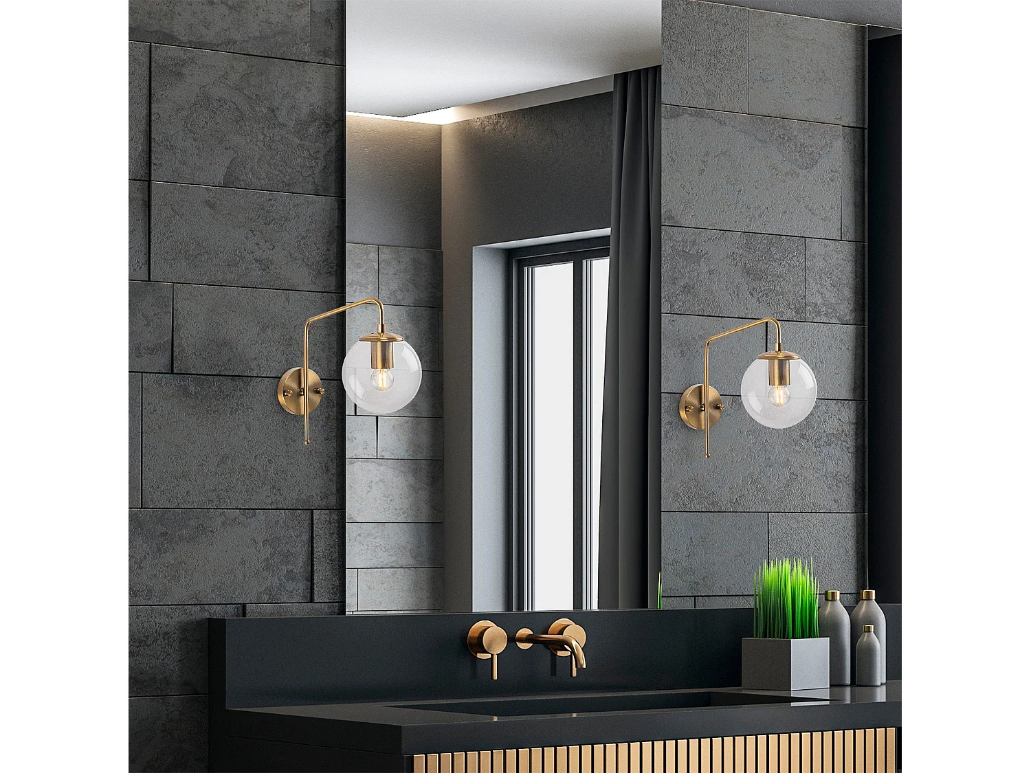 Applique murale Cicogna P32xH32cm Verre Transparent et Métal Or