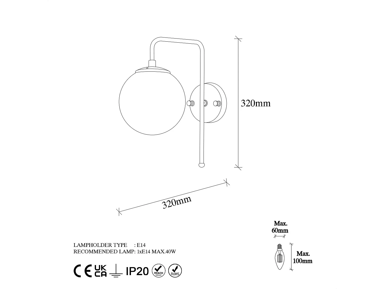 Applique murale Cicogna P32xH32cm Verre Transparent et Métal Or