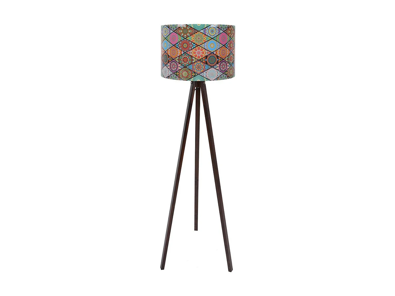Lampadaire trépied Luca 145cm Tissu Motif Losange mandala Multicolore et Bois Noir