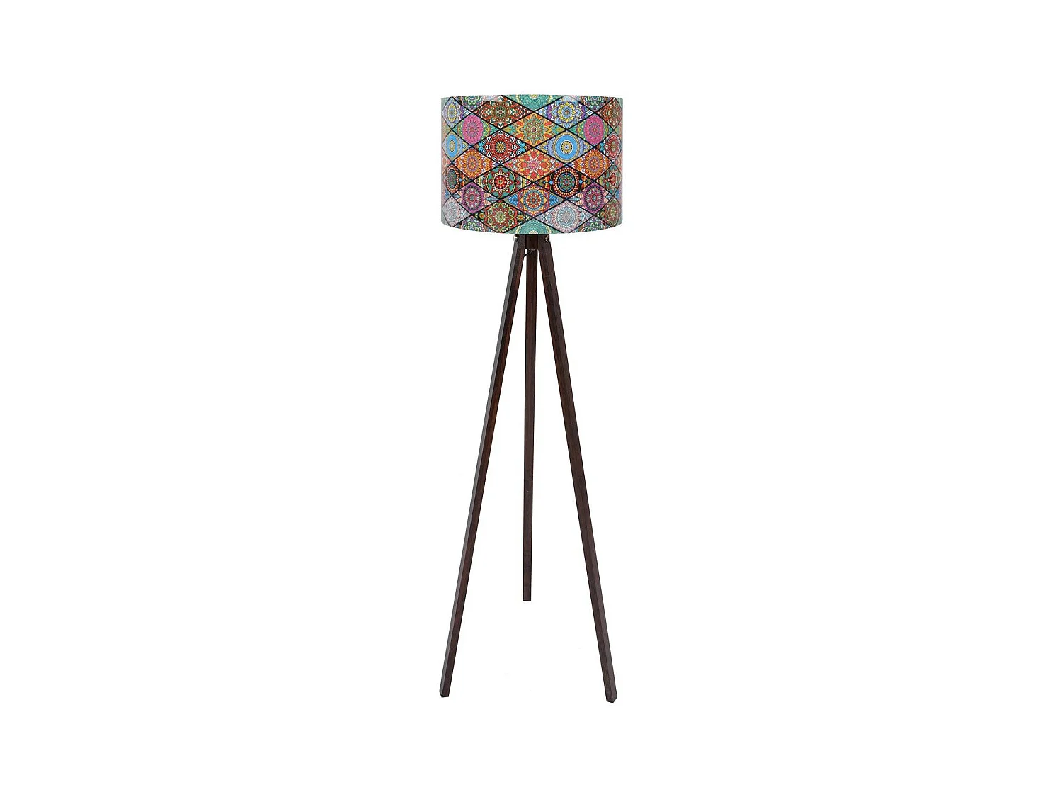 Lampadaire trépied Luca 145cm Tissu Motif Losange mandala Multicolore et Bois Noir