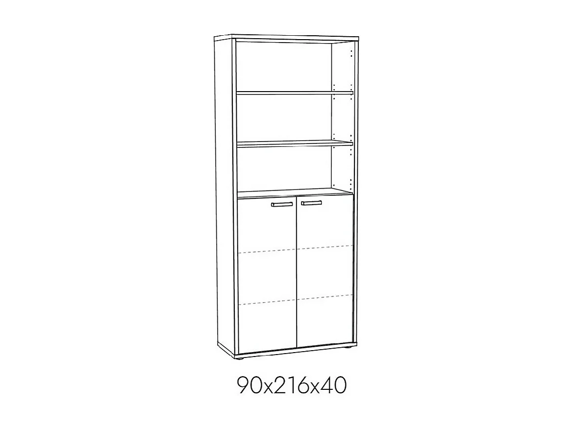 Bibliothèque de bureau SOON – Meuble 2 portes et étagères – Gris effet bois – L90 x H216 x P40 cm