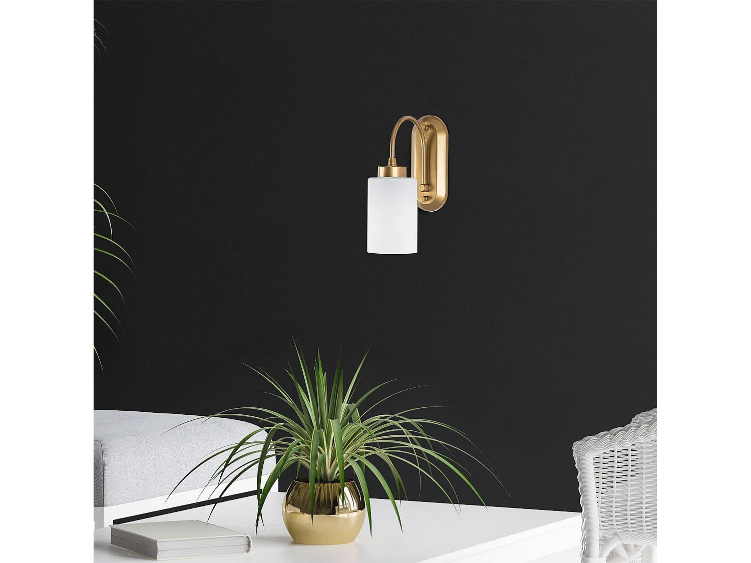 Applique murale 1 lampe style vintage Cary Métal Or et Verre ambre Blanc