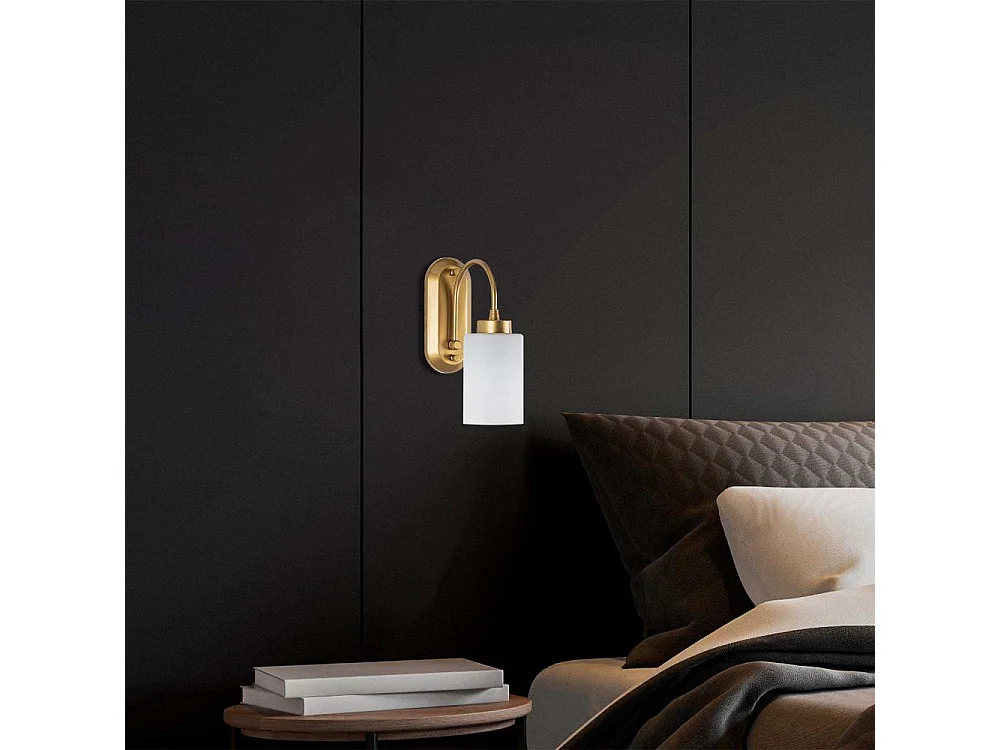 Applique murale 1 lampe style vintage Cary Métal Or et Verre ambre Blanc