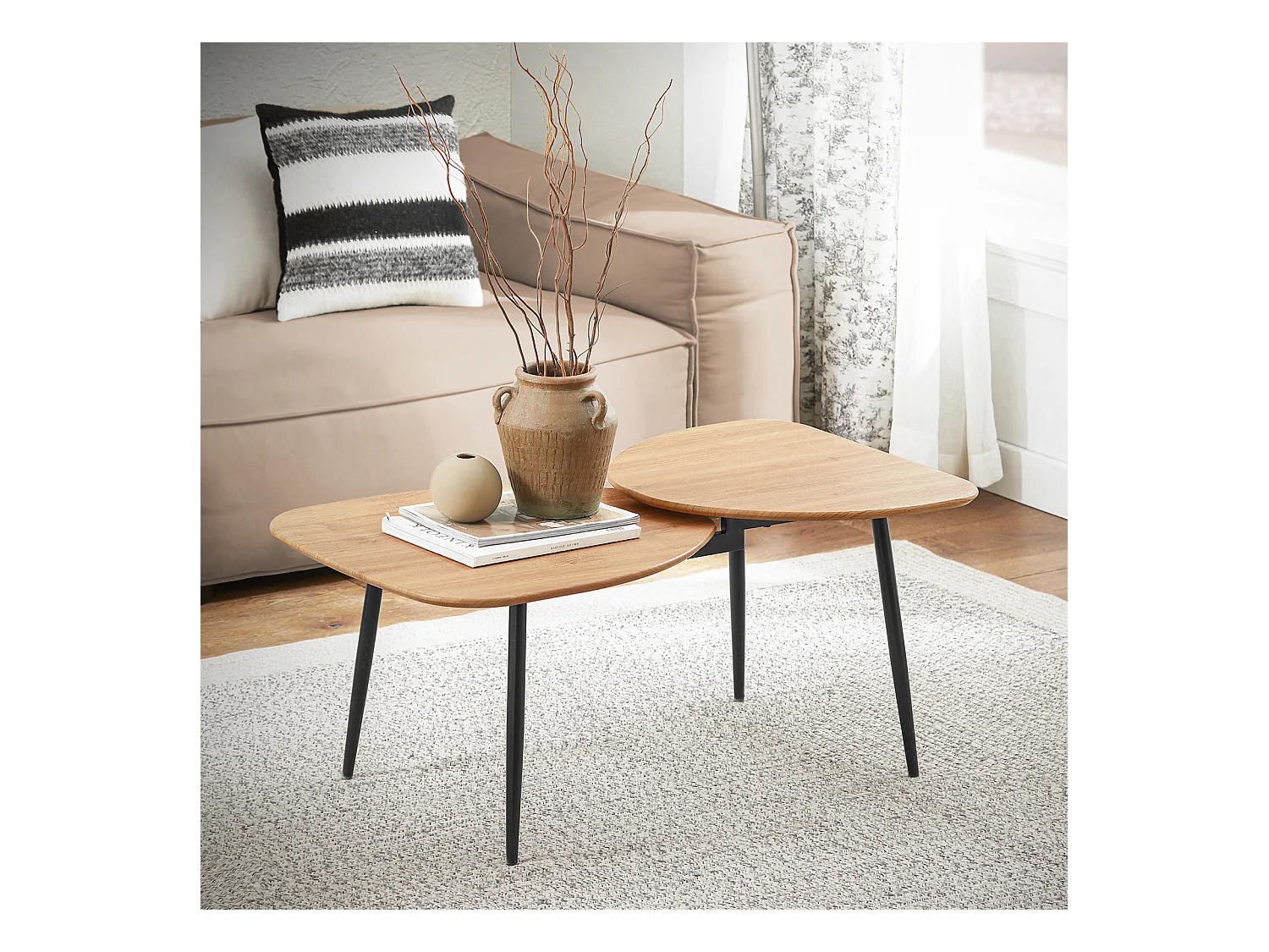 SoBuy Table Basse Table de Salon, Meuble de Salon Design, Structure en métal avec 2 plateaux, 100 x 54 x 45 cm, FBT127-N